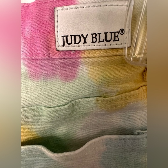 Judy Blue Womens Cut Off Swirl Tie Dye Denim Shorts Stretch Rainbow Large - Picture 3 of 7
